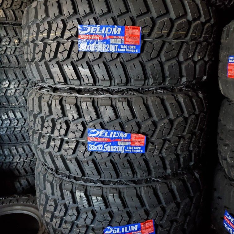 (4) 33x12.50r20 Delium M/T Tires 33 12.5 20 Inch MT 10-ply LT E Rated