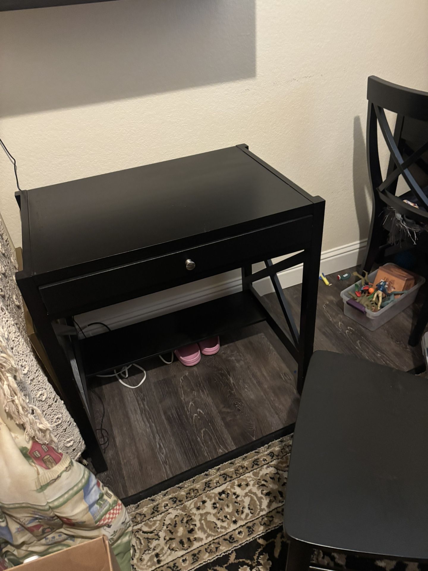 3 Small Desks With Chairs And Cubical Shelf