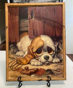 VINTAGE FRAMED LITHOGRAPH GIG PITTY PUPPY