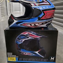 Off-Road Motorcycle Helmet – Medium Size, Red/Blue Graphics, DOT Approved ESTATE SALE 