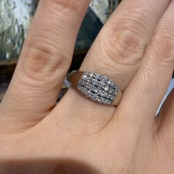 10K White Gold Natural Diamonds Wide Ring Band 