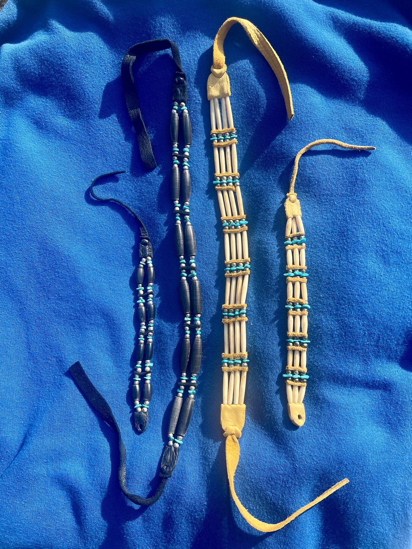 Bone & Bead Leather Necklaces With Matching Bracelets
