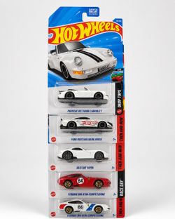 Hot Wheels Lot of 5 – Porsche 911 Turbo Cabriolet, Mustang Dark Horse, SRT Viper & Ferrari 365 GTB4 – New on Card