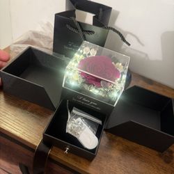 Valentines Day Gifts for Her Women Girlfriend Wife Fiancée - Preserved Real Rose with Heart Necklace “I Love You” in 100 Languages, Valentine's Foreve