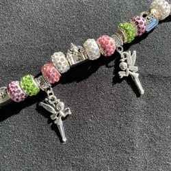 Handmade Charm Bracelet, Pandora-style, Fairy-princess Theme, Young Girl, Valentine’s Day Gift