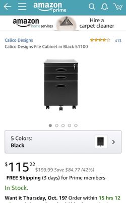 Calico Designs Black File Cabinet New
