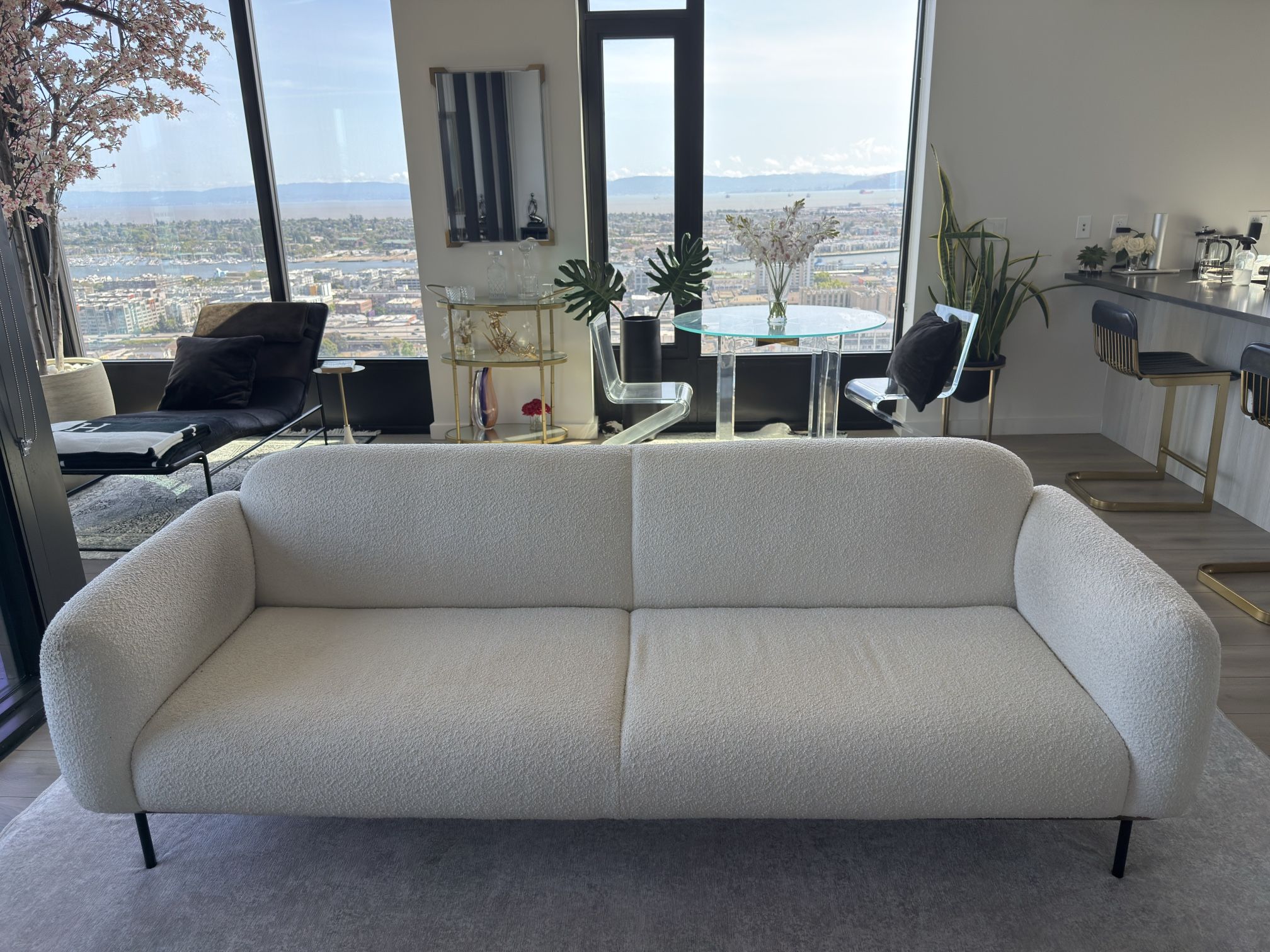 Designer Cloud Sofa – Kardiel 90” in Blanc Boucle. Asking: $500 (Paid $1,797 new)