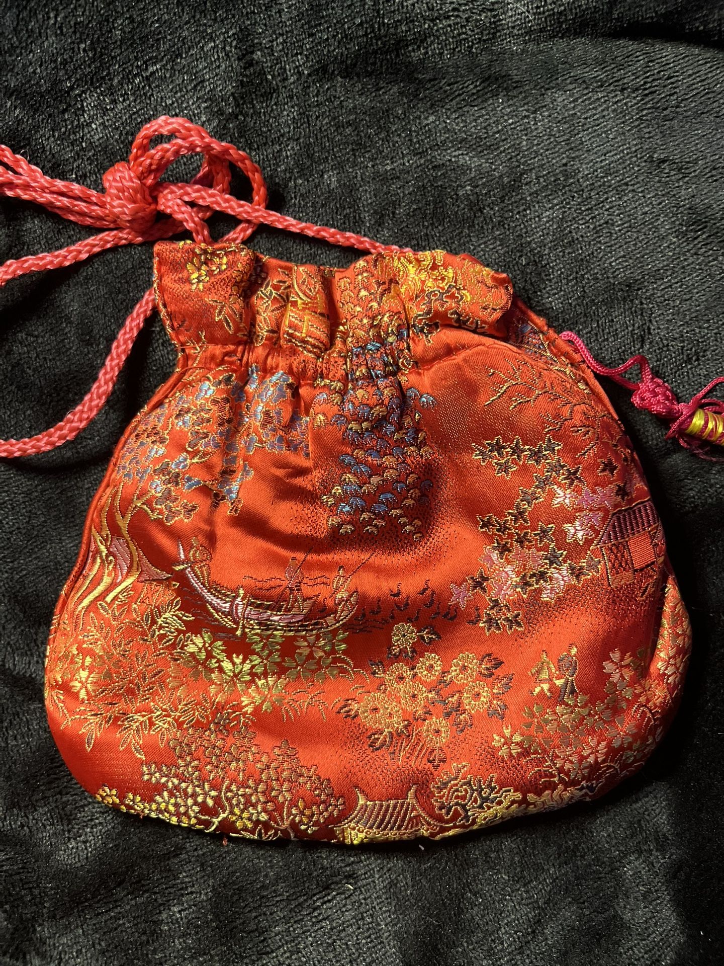 Red Satin Bags: Floral Pattern