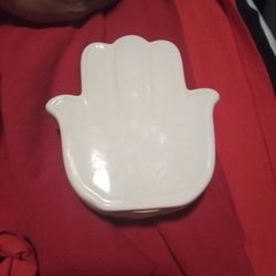 Hamsa Hand Shaped Ceramic Coin Bank White (RV)