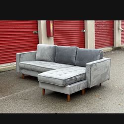Blue/grey Velvet Sectional Couch 