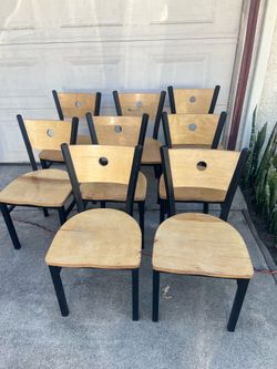 Set of 8 Wood and Metal Dining Chairs