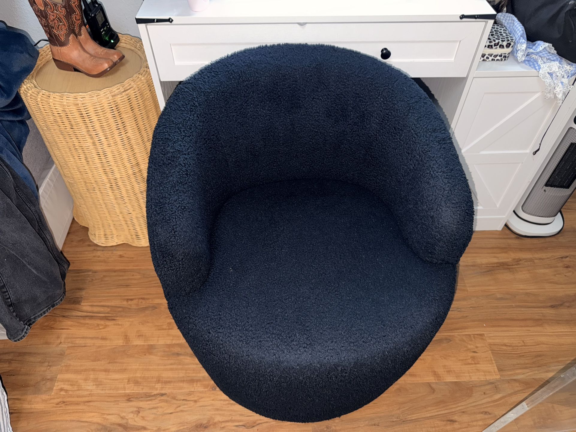 Swivel Bucle Blue Teddy Ottoman Desk Chair 
