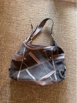 Patchwork brown suede handbag, pelle