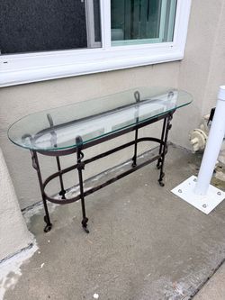 Wrought Iron & Glass Console Sofa Table – 48” – Rustic Vintage Style