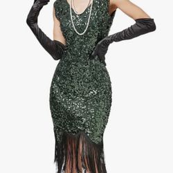 XS  Gasby Dress Green Sequin 