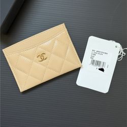 BNWT Chanel Classic Quilted Card Holder Caviar Beige Gold Hardware Wallet 100% AUTHENTIC