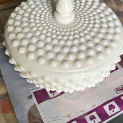 Milk Glass Hobnail Round 6”covered 