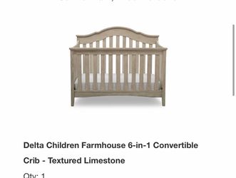 Delta Children Farmhouse 6-in-1 Convertible Crib – Textured Limestone