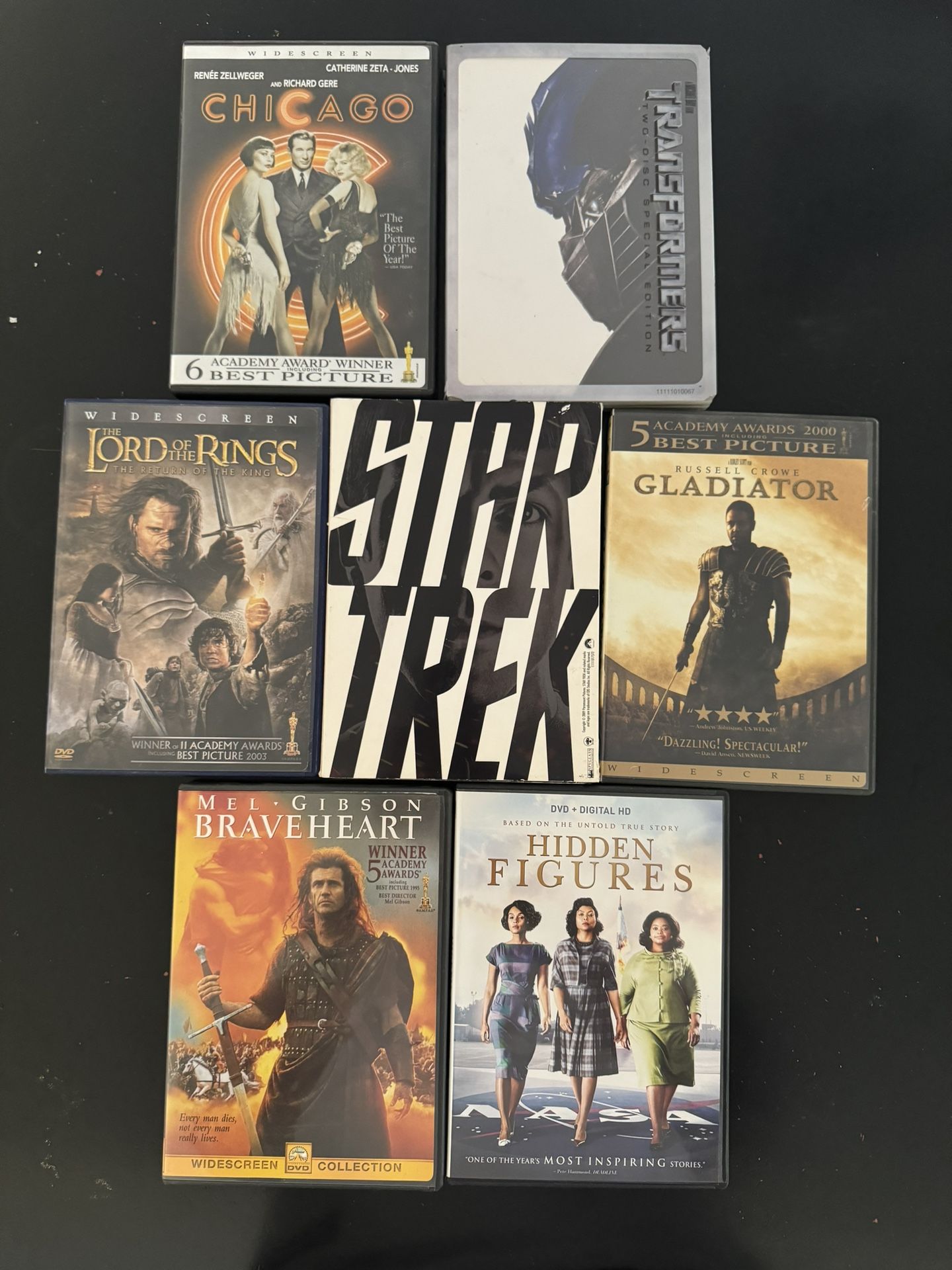 Lot 7 DVD Gladiator Transformers Braveheart Chicago Lord of Rings Star Trek