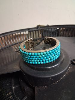 Turquoise Bead Silver Cuff Bracelet