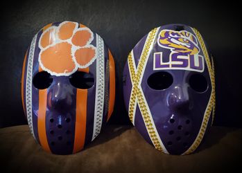 Clemson 🐯 + LSU 🐯 Custom mask memorbillia Collectors Fanatic set - made 2 order- any team+any sport 🏈🏀⚾️⚽️🏒🚘 shipping 🚚 💨💨 available 💯
