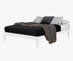 Free White wood queen size platform bed  and queen IKEA hybrid mattress