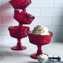 Noritake Ruby Red Crystal Sherbet dessert Depression Glasses A Set of 4 Japan-Unique