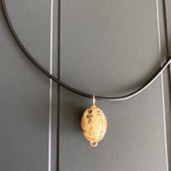 Collar Antiguo De Oro 14k Cerámica Y Cuero