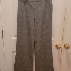 New York & Company Soft Black/Light Blue Plaid Pull On Slacks - Size Small Tall