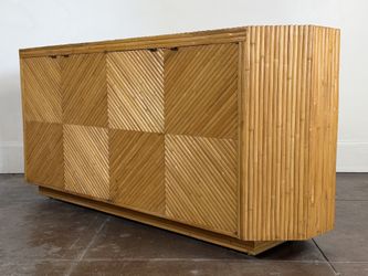 Vintage Mid Century 1970’s Chevron Split Pencil Reed Credenza