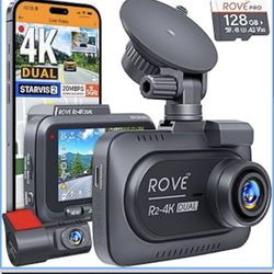 ROVE R2-4K DUAL Dash Cam Front and Rear, STARVIS 2 Sensor, FREE 128GB Card Included, 5G WiFi - up to 20MB/s Fastest Download Speed with App, 4K 2160P/
