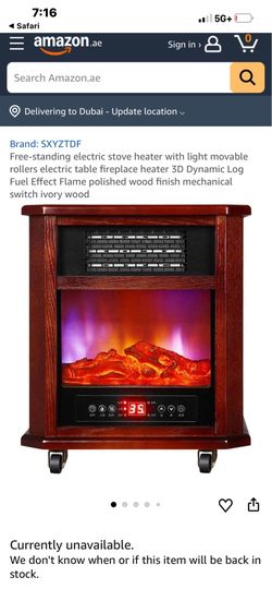 a 23–24 inch infrared electric fireplace heater with a wood-finish cabinet.