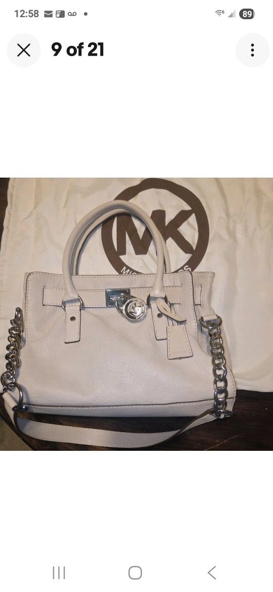 Michael Kors Hamilton East West Saffiano Leather Satchel Shoulder Bag Off White
