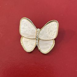 Elegant Gold and White Butterfly Brooch