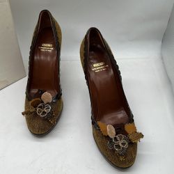 Moschino Heels Womens Pumps Felt Floral Detail Tweed Knit Shoes 40.5 10 USA 