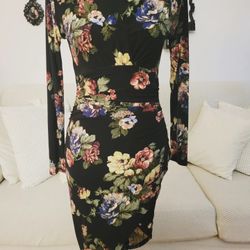 fitted floral dress with long short skirt