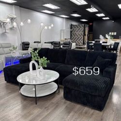 3-pc Sectional Sofa W/ Pull-out Bed & storage Black Fur-like Corduroy 