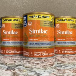 3 LARGE CANS Similac Total 360 Sensitive 48% More FREE/48% Mas Gratis