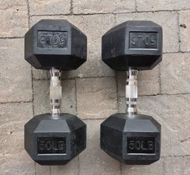 Weight Rubber Hex Dumbbells Pair of #50s