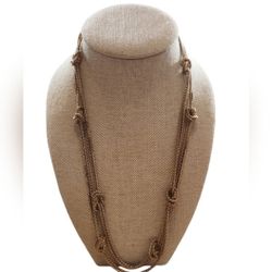 Gold Toned Long Strand Knot Necklace 28"