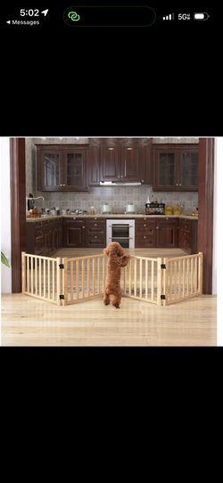 Wooden Freestanding Dog Gate for Home, 4 Panel H:16.9", 91.7"L