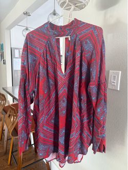 Free People Red and Blue paisley blouse size Medium but oversized