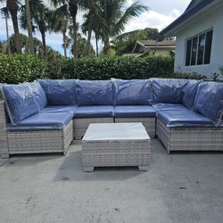 New and assembled 7 piece outdoor patio set.