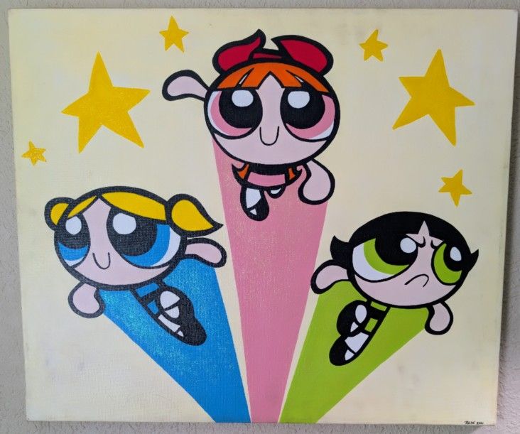 Power Puff Girls Original Acrylic On Canvas - 20" x 24"