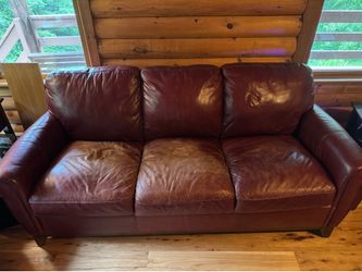 Burgundy Leather 3-Cushion Sofa (2 Matching Sofas Available)