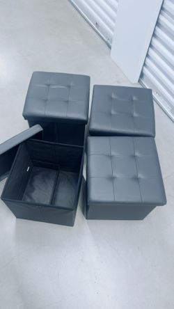 Fully Collapsible Storage Ottoman Cubes with Small Trays
