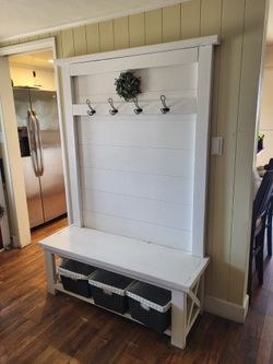 Magnolia-Inspired Hall Tree with Hooks & Baskets