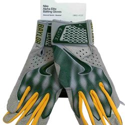 Brand New Nike Alpha Huarache Elite Diamond Baseball Batting Gloves Baylor Bears Green Grey Gold Men Size Large