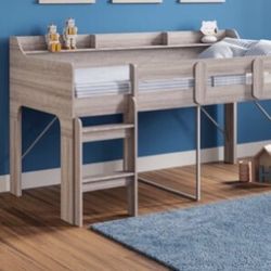 Twin Bed, Twin Loft Bed, No Mattress, Gray Wood, Convertible In Twin Bed