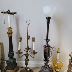 Antique 3 Arm Brass Candelabra Rembrandt Lamp In Middle Halloween Decorations 